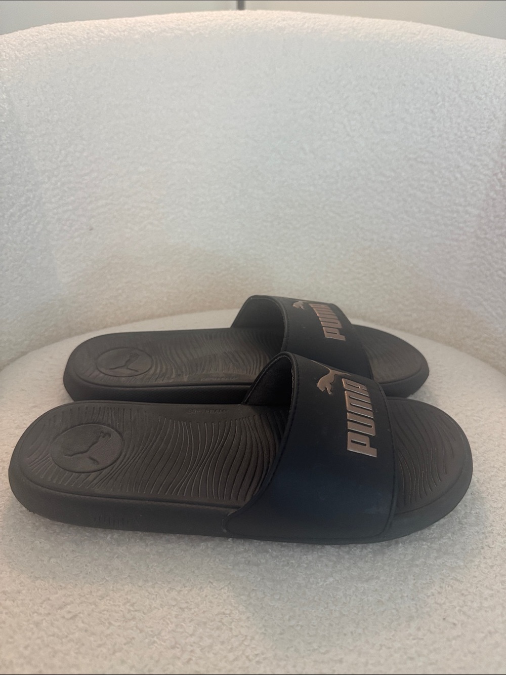 Puma Women’s Black Slides with Metallic Rose Accent - Picture 6 of 9